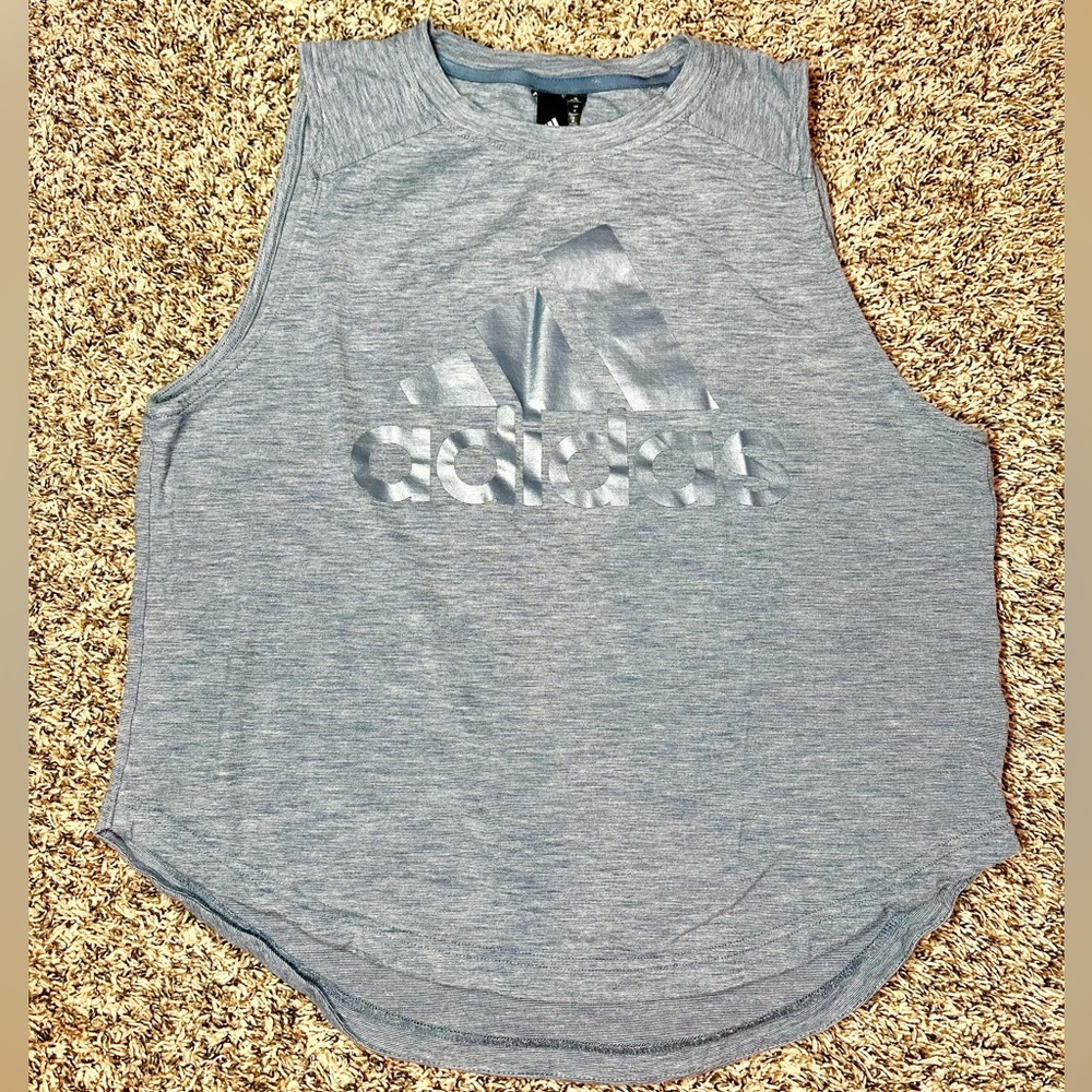 Adidas Activewear Tank Top Women Size Medium Blue Big Logo Print